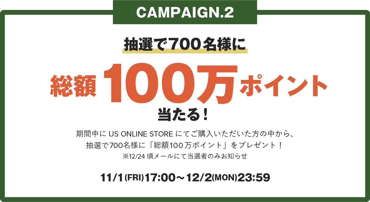 抽選で700名様に総額100万ポイント当たる！