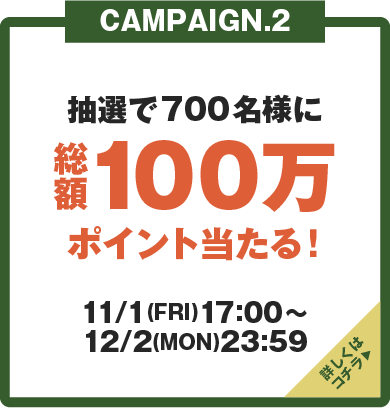 抽選で700名様に総額100万ポイント当たる！